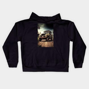 Brown Safari pick up truck in the wild-tire on hood Kids Hoodie